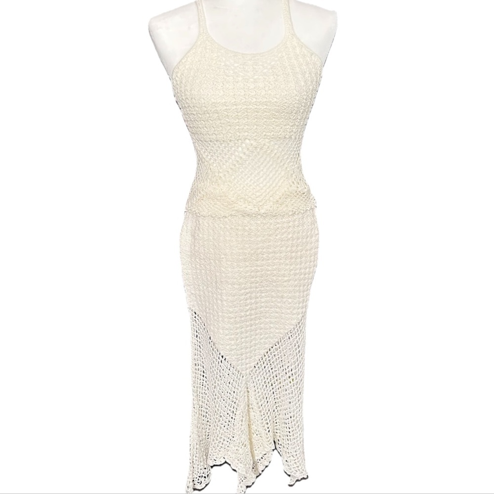 Hand Crafted Crocheted Racer Back Crop Top & Handkerchief Skirt 2pc